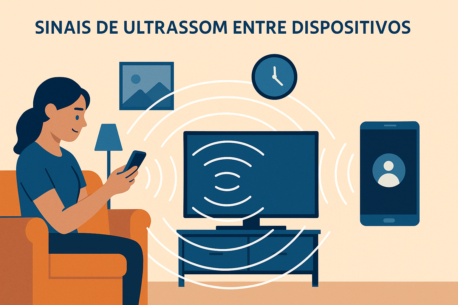 Representação gráfica de comunicação por ultrassom entre eletrônicos