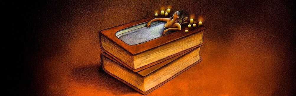 banho de leituras – ilustração de cura emocional através da leitura imersiva, simbolizando renovação interior.