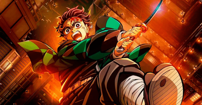 Tanjiro em posição de ataque no trailer de Demon Slayer: Castelo Infinito