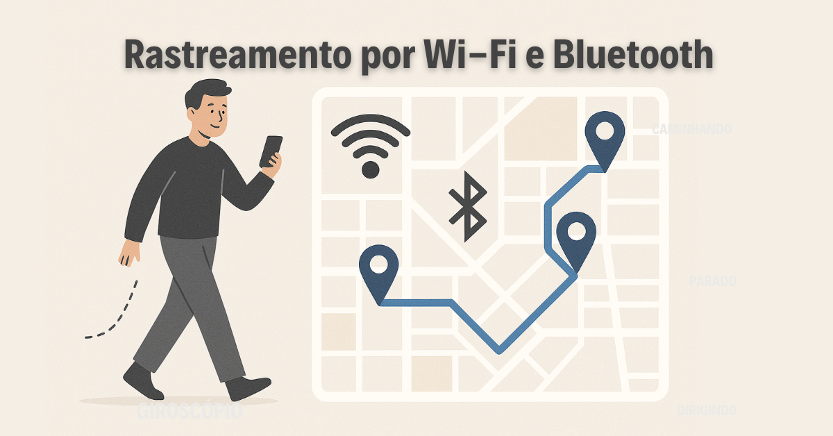 Ícones de redes Wi-Fi e Bluetooth com marcações em um mapa de shopping