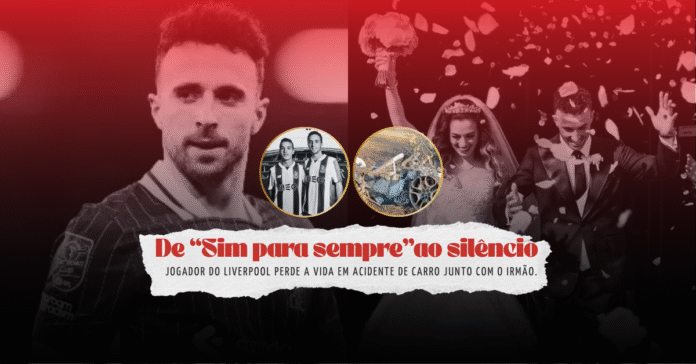 Montagem com Diogo Jota, esposa e torcedores em luto após acidente fatal