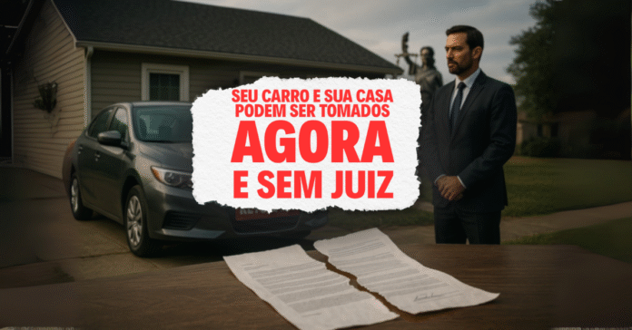 Carro e casa sinalizados como retomados em cenário que simboliza a nova decisão do STF sobre inadimplência