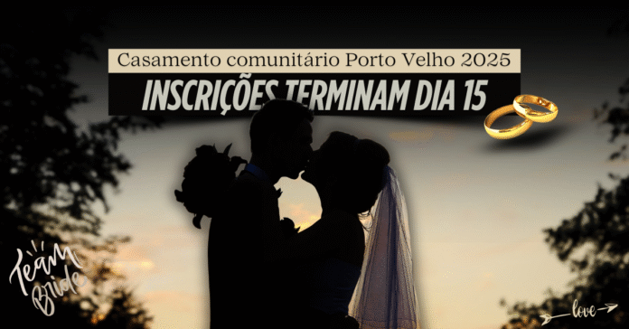 Silhueta de casal se beijando ao pôr do sol, simbolizando união no Casamento Comunitário Porto Velho 2025