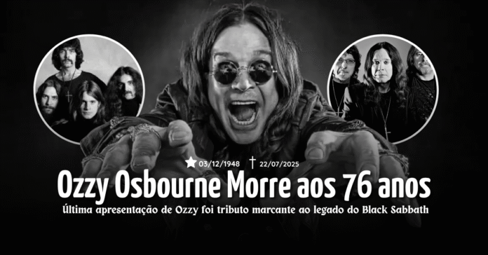 Imagem de Ozzy Osbourne com data de nascimento e morte; tributo final ao legado do Black Sabbath