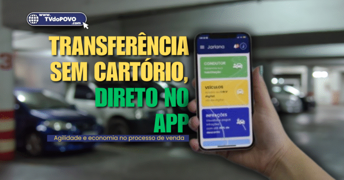 Transferência de veículos direto no app CDT em Rondônia, celular mostra interface digital de serviços de trânsito.