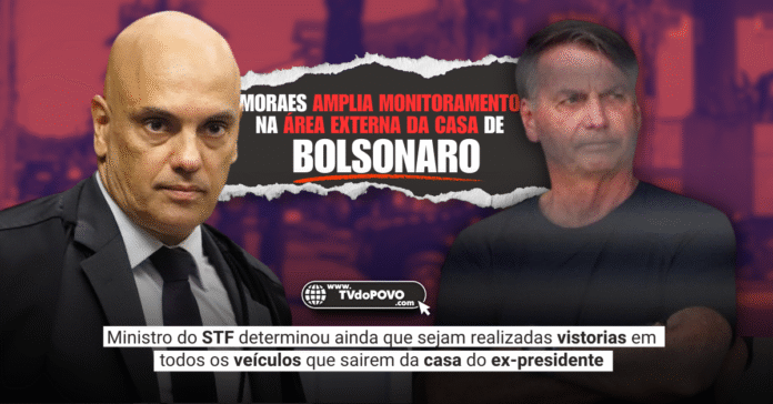 Imagem mostra Alexandre de Moraes e Jair Bolsonaro em montagem editorial com manchete sobre monitoramento da casa do ex-presidente