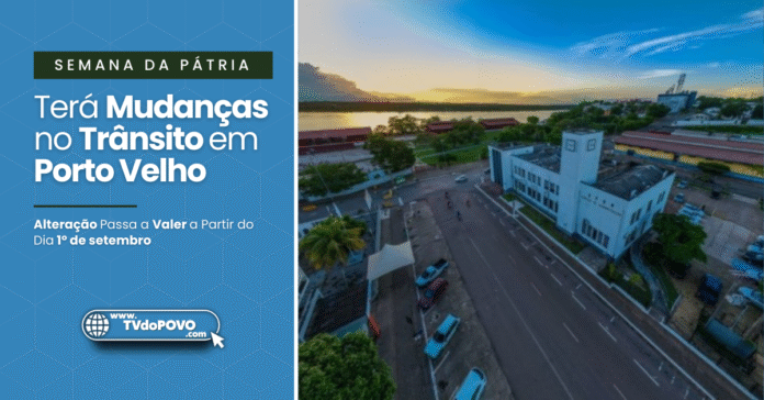 imagem aérea do prédio do Relógio com destaque para mudanças no trânsito em Porto Velho