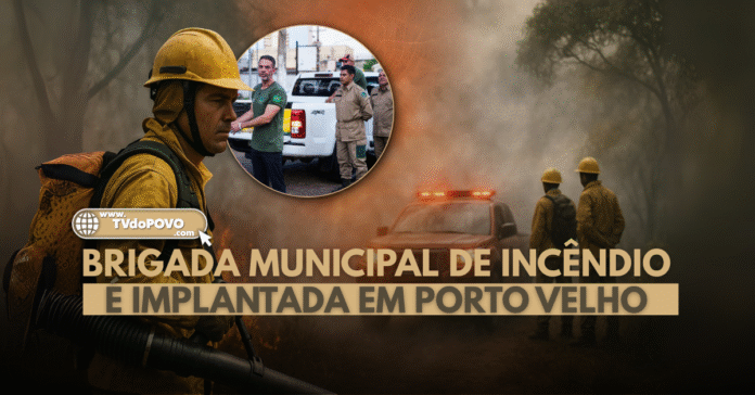 Brigadistas e viatura da Brigada Municipal de Incêndio atuando em área de mata em Porto Velho