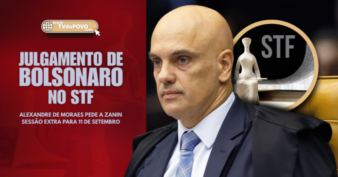 Alexandre de Moraes durante sessão do STF com destaque para julgamento de Bolsonaro
