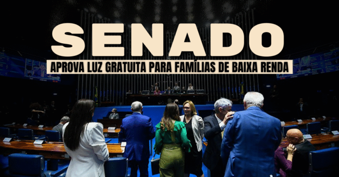 Senadores reunidos no plenário após aprovação da MP que concede gratuidade na conta de luz para famílias de baixa renda