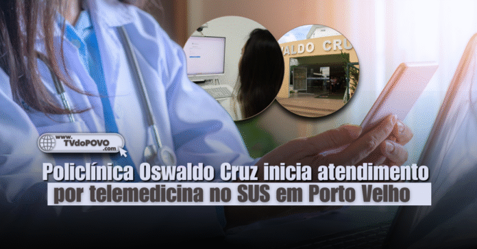Profissional de saúde acessa sistema digital enquanto paciente aguarda atendimento por telemedicina no SUS em Porto Velho