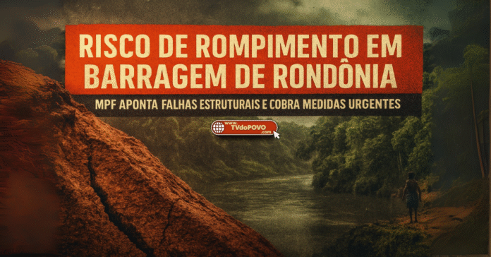 Alerta sobre risco de rompimento em barragem de Rondônia, com destaque para falha estrutural e pedido de ação do MPF