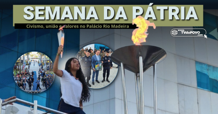 Estudante conduz tocha simbólica durante cerimônia da Semana da Pátria no Palácio Rio Madeira