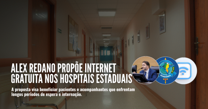 Corredor de hospital público com tarja informativa sobre proposta de internet gratuita de Alex Redano