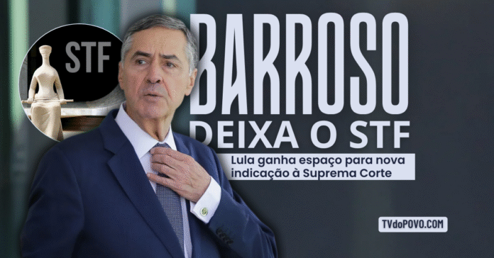 Ministro Luís Roberto Barroso ajusta o paletó em frente ao Supremo Tribunal Federal, simbolizando sua saída da Corte e a nova vaga aberta para indicação de Lula.