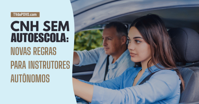 Jovem motorista em aula prática com instrutor ao lado, representando a nova política de CNH sem autoescola