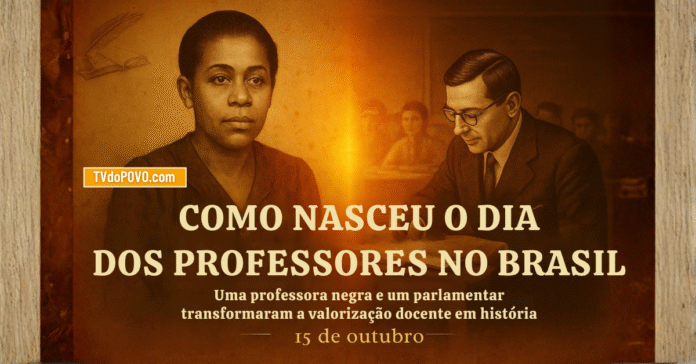 Retrato histórico de Antonieta de Barros e Salomão Becker, símbolos da criação do Dia dos Professores no Brasil