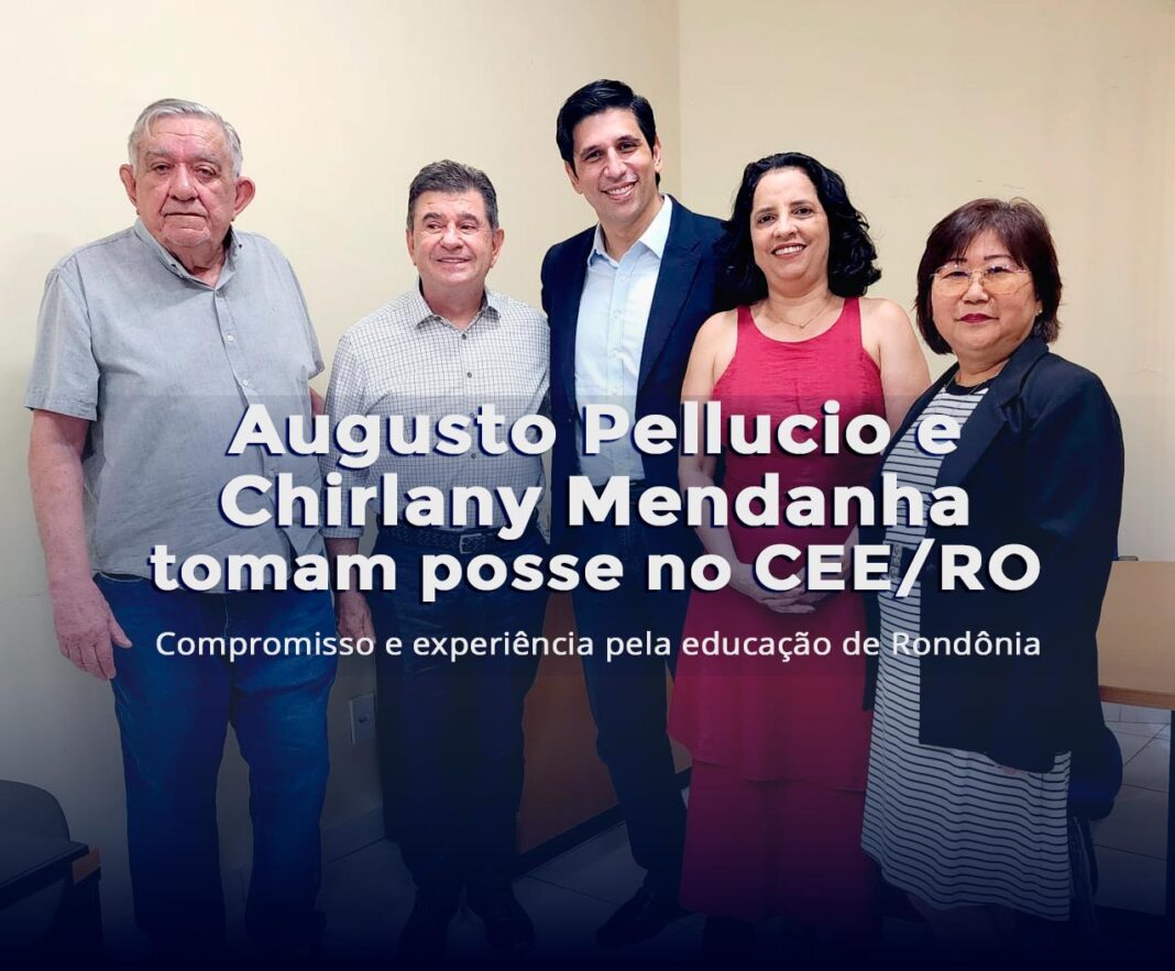 Professores Augusto Pellucio e Chirlany Mendanha durante posse no Conselho Estadual de Educação de Rondônia