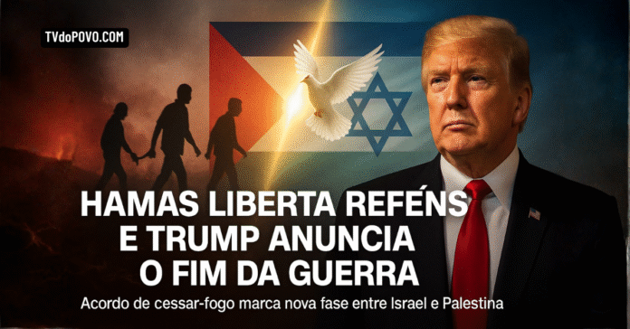Hamas liberta reféns e Trump anuncia o fim da guerra após acordo de cessar-fogo entre Israel e Palestina.