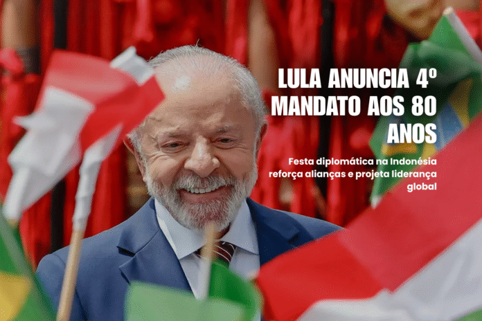 Lula celebra 80 anos cercado por bandeiras do Brasil e da Indonésia durante evento diplomático em Jacarta