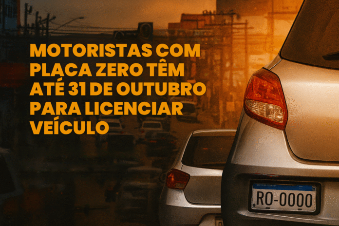 Carro com placa RO-0000 em destaque simboliza o prazo de licenciamento 2025 do Detran-RO, que termina em 31 de outubro.