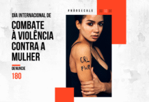 Dia internacional de combate à Violência contra a mulher Dia Internacional de Combate à Violência contra a Mulher com destaque ao número 180 para denúncias.