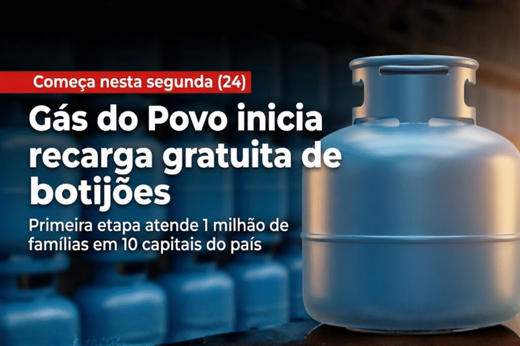 Capa do artigo sobre o programa Gás do Povo, que inicia a recarga gratuita de botijões.
