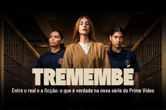 Cena da série Tremembé mostra mulher escoltada por agentes penitenciárias, simbolizando o contraste entre realidade e ficção.