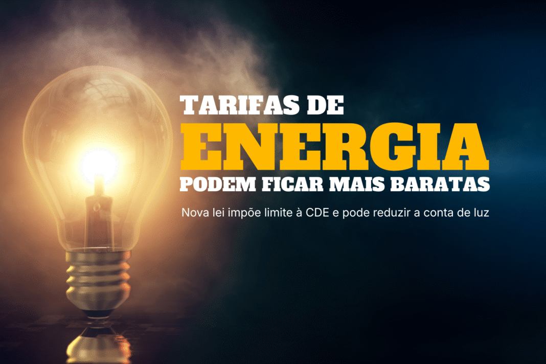 Capa com lâmpada acesa em destaque simbolizando redução das tarifas de energia no Brasil após nova lei.