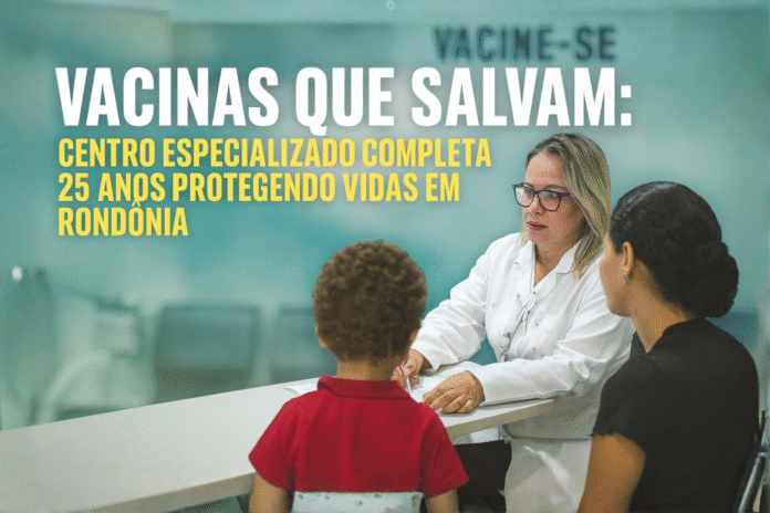 Profissional de saúde orienta mãe e criança em atendimento especializado de vacinação no Crie, que completa 25 anos em Rondônia.