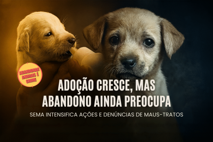 Cães filhotes representam adoção e abandono em Porto Velho, destacando ações da Sema contra maus-tratos.
