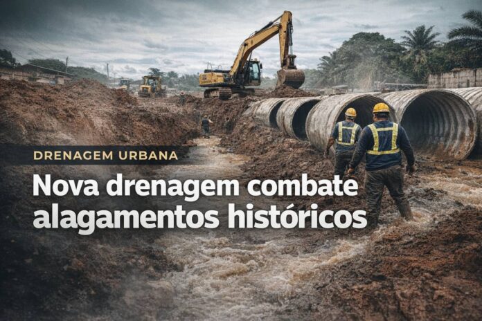 Obra de drenagem urbana da Prefeitura de Porto Velho para combater alagamentos históricos