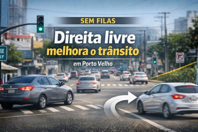 Direita livre melhora a fluidez do trânsito em cruzamento de Porto Velho