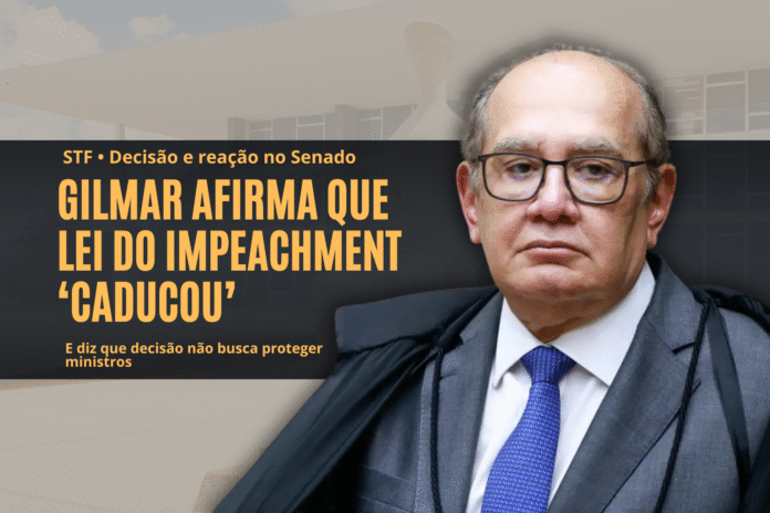Gilmar Mendes sentado no plenário do STF enquanto discute atualização da lei do impeachment.