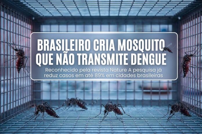 Mosquitos Aedes observados em malha de laboratório usados em pesquisa brasileira com Wolbachia para impedir transmissão da dengue.