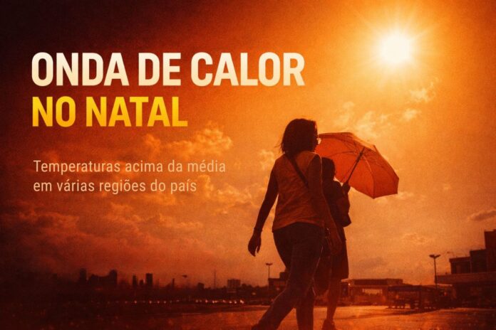 Pessoas caminham sob sol intenso durante onda de calor no Brasil no período do Natal
