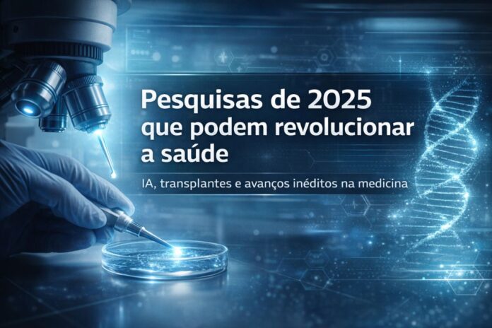 Pesquisas de 2025 mostram avanços científicos na saúde com inteligência artificial, transplantes e tecnologia aplicada à medicina.
