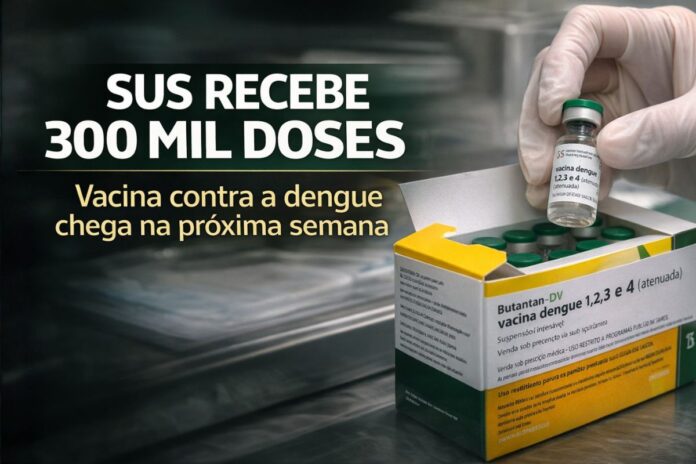 Caixa da vacina contra a dengue que será distribuída ao SUS na próxima semana