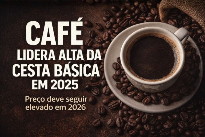 Café lidera alta da cesta básica em 2025 Xícara de café representa a alta do preço do café, que liderou o aumento da cesta básica em 2025