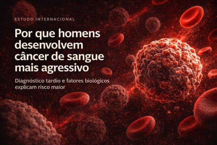 Câncer de sangue mais agressivo em homens Ilustração mostra células do câncer de sangue associadas a formas mais graves da doença em homens