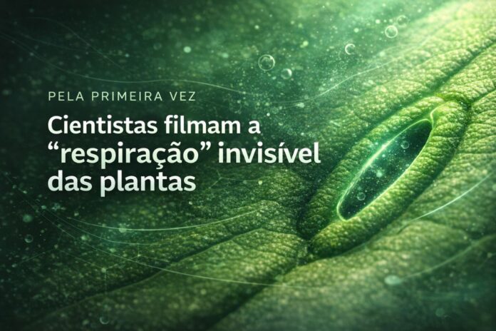 Respiração invisível das plantas observada em folha com tecnologia científica avançada