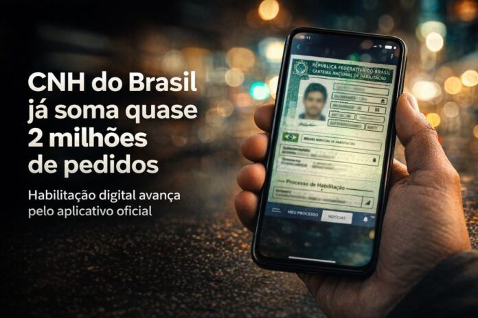 CNH do Brasil pelo aplicativo CNH digital exibida em smartphone durante processo de habilitação pelo aplicativo CNH do Brasil