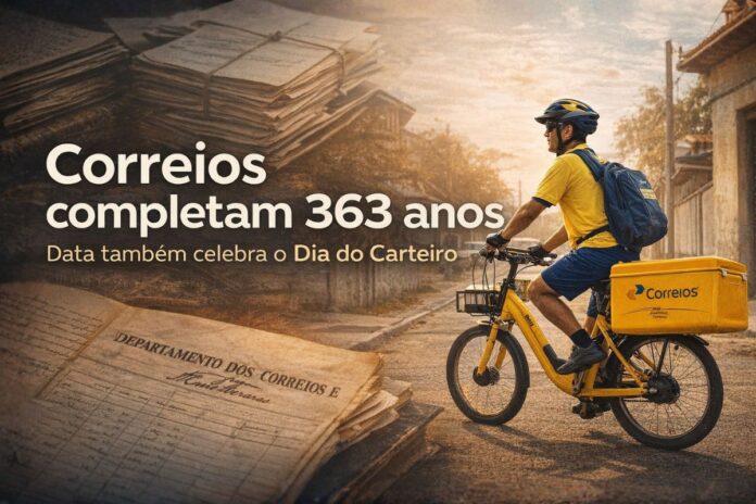Correios completam 363 anos Carteiro em entrega simboliza os 363 anos dos Correios no Dia do Carteiro