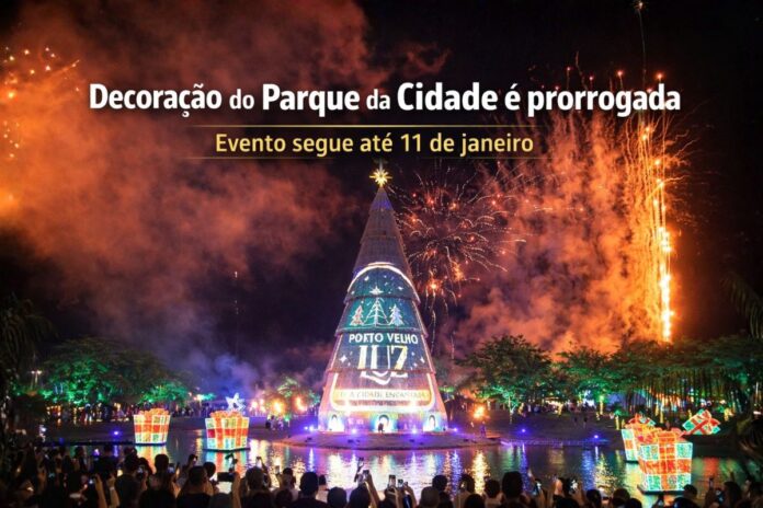 Decoração do Parque da Cidade é prorrogada Decoração do Parque da Cidade iluminada em Porto Velho durante evento prorrogado