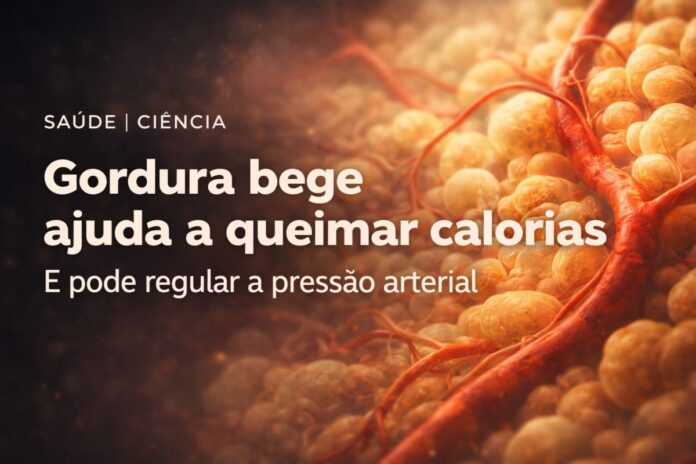 Ilustração científica mostra gordura bege associada à proteção dos vasos sanguíneos e ao controle da pressão arterial