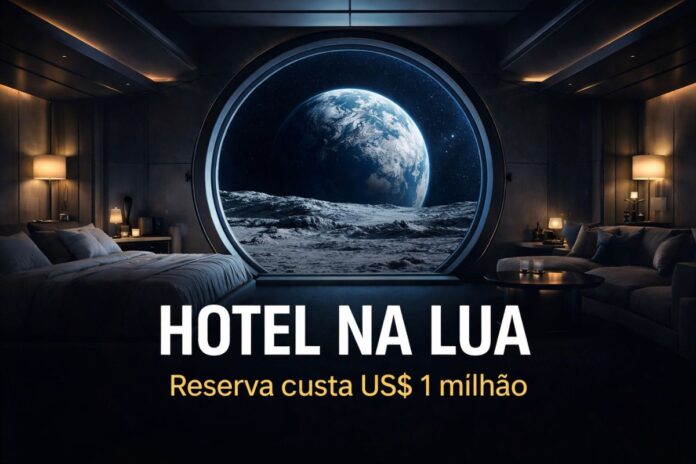 Hotel de luxo na Lua com vista da Terra e anúncio de reserva no valor de US$ 1 milhão