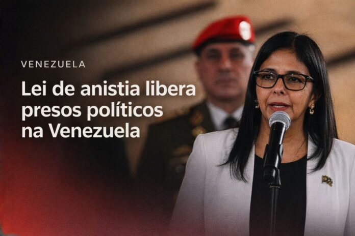 Lei de anistia libera presos políticos na Venezuela Delcy Rodríguez anuncia lei de anistia para presos políticos na Venezuela