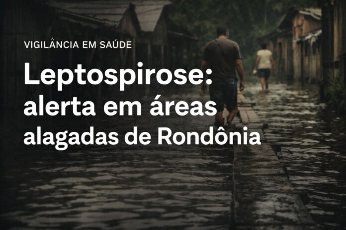 Alerta de leptospirose em áreas alagadas de Rondônia Moradores caminham por área alagada em Rondônia durante alerta de leptospirose