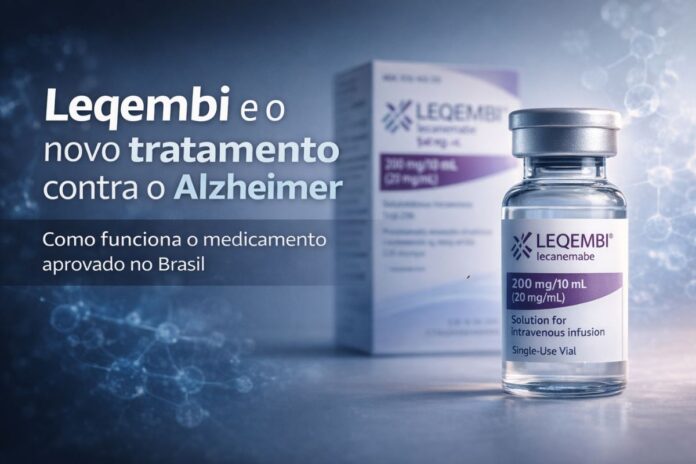 Frasco do medicamento Leqembi aprovado no Brasil para tratamento do Alzheimer em pacientes nos estágios iniciais