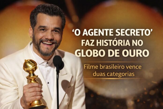 Wagner Moura recebe prêmio do Globo de Ouro pelo filme O Agente Secreto
